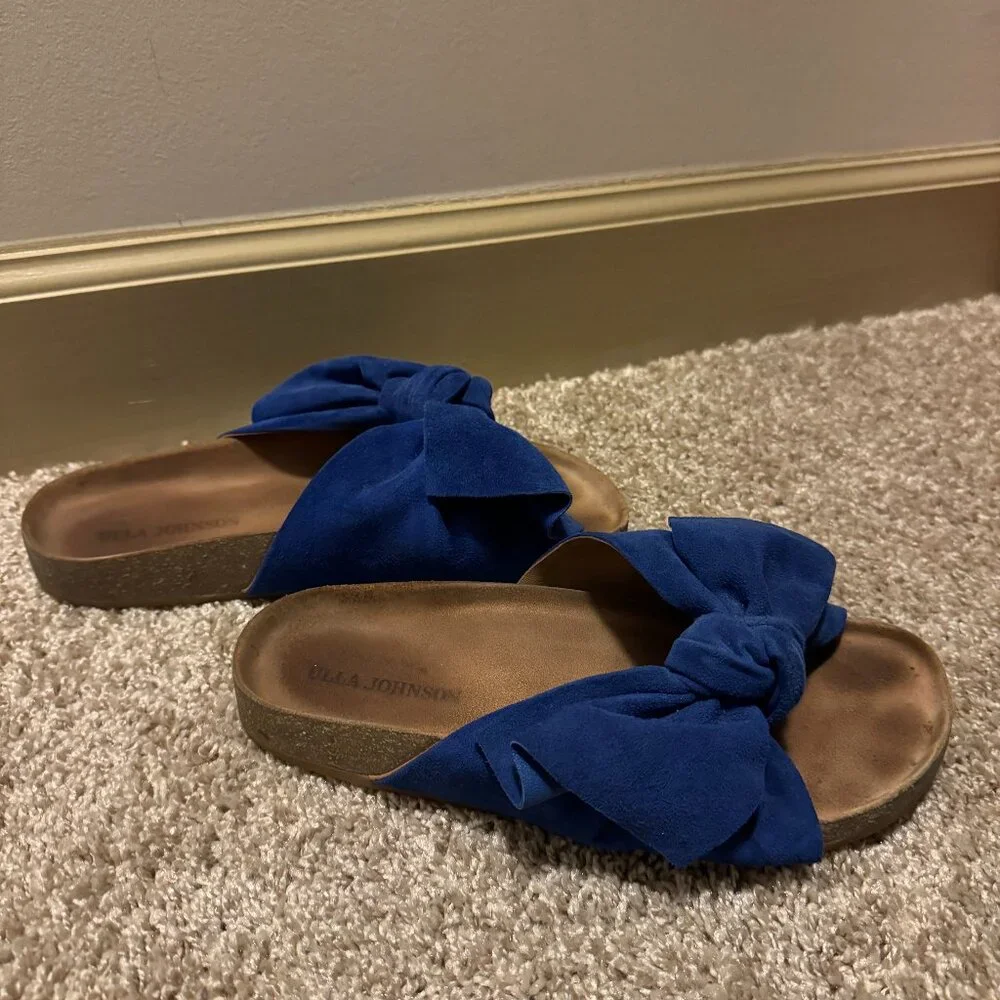 Ulla Johnson Bright Blue Bow Slide Sandals